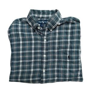Ralph Lauren Men’s M Big Shirt Blue Tartan Plaid Long Sleeve Button Down Shirt